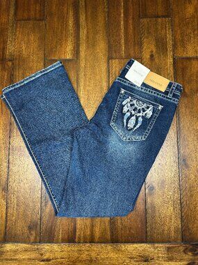 NWT Shyanne Mid Rise Bootcut Dark Wash Embellished Jeans Size 33 x 32